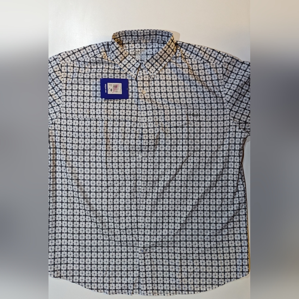 HUK Tide Point Woven Plaid Long Sleeve Men's Button Down XL Grey and White